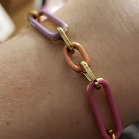 TOVA Reversible Bracelet Multicolor Paperclip Style Enamel  Approx 5.5" to 8" - Picture 5 of 12